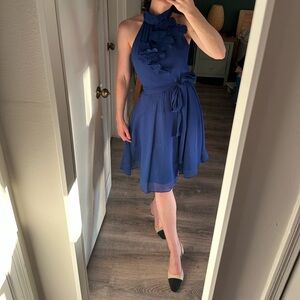 Beautiful Electric Blue High Neck Flowy Dress